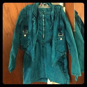 Teal denim dress and jacket